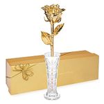 Forever Rose Real 24K Gold Rose & Crystal Bud Vase, Genuine One of a Kind Rose Hand Dipped in 24K Gold to Last a Lifetime