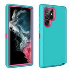 Thybx Case for Samsung Galaxy S22 Ultra 5G, for Samsung S22 Ultra Case, [Drop Protection] Full Body Shock Absorbing Grip Plastic Bumper TPU 3-Layers Durable Phone Cases Sturdy Hard Cover -Turquoise