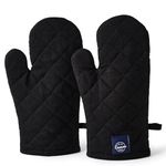 Encasa XO Heat Resistant Cotton Oven Gloves Mitts (2 Pc Set) - Quilted & Safe 18x30 cm - for Kitchen, Cooking & Baking, Grilling, Handling Hot Pots & Pans - Full Black