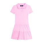 LittleSpring Big Girl Dresses Size 10 Uniform Dress Pique Polo Dress Short Sleeve Casual Dress Ruffle Tiered Dress Pink