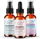 Natural Firm & Glow Skincare Set of 3 Serums – Skin Care Products With 20% Vitamin C Serum, Peptide Complex Serum, Niacinamide Vitamin B3 Serum - Peptides Serum for Face - Face Serum by Eva Naturals