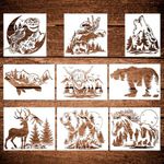 9 Pack Animal Wood Burning Stencils Deer Stencils Bear Stencil Horse Stencil Moose Stencils Owl Fish Wolf Stencils Fence Stencils Spray Painting Drawing Templates for Wood Fabric DIY Crafts