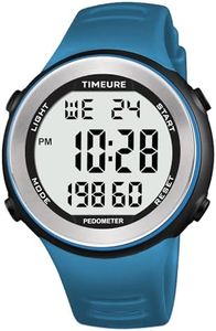 Mens Pedometer Watch for Walking Step Counter Watch No Charging, No App Connection, with EL Backlight. Simple, Practical Choice for Mobile-Free Fitness Enthusiasts TIMEURE-2308 (Blue)