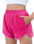 Zaclotre Girls Athletic Shorts with Zipper Pockets High Waisted Running Short Soccer Gym Sports Preppy Clothes for Kids Hot Pink