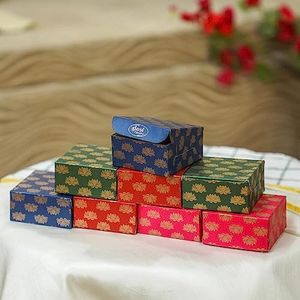 Lotus Printed Colorful Paper Sweet Boxes for Indian sweets, Cookies, Goodies, Mithai, Candy, Gift boxes Handmade Bulk Mithai box, Favor boxes for wedding, Pooja, 2.95x2.95x1.37 Inch (Pack of 8)
