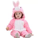 BRANDONN Unisex Baby Flannel Jumpsuit Panda Style Cosplay Clothes Bunting Outfits Snowsuit Hooded Romper Outwear (Pink Rabbit, 12-18 Months)