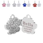 Personalised Cat Tags | Dog Tags for Pets Engraved UK | Pet ID Tags for Dogs & Cats | Glitter Paw Print Stainless Steel Cat Name Tag | Doggy Cat Kitten Kitty Puppy Tag | 4 Colours 25mm (Silver)