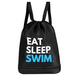 PHILLIN Swimming Bag for Kids I Drawstring Bag with Shoe Compartment I Sports Bag with Adjustable Shoulder Strap I Swimming Bag for Girls and Boys I String Bag Cartoon Print Shoulder Bag Black (Black)