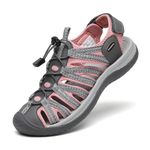 Dannto Women's Closed Toe Hiking Sandals Walking Water Sandal Comfort Athletic Sport Outdoor Sandals, Grey Pink, 11