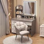 Furnilife Vanity Table Set with Illuminated Mirror, Vanity Table with Storage Wooden Dressing Table Bedroom