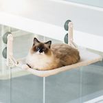 MEWOOFUN Cat Window Bed Hammock for Cats - Foldable Cat Window Perch w/Reversible Mat, Upgrade Strong Suction Cups Sturdy Holds Up to 18kg, Beige 47x30cm