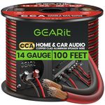 14 Gauge Car Speaker Wire, GearIT Pro Series (100 Feet, Soft Touch Translucent Red/Black) Copper Clad Aluminum CCA 14 AWG Automotive Car Speaker Wire for Car Stereo, Car Audio Wiring Kit - 100ft