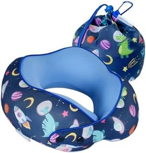SKYTRAX® Certified Kids Safe Memory Foam Travel Neck Pillow for Kids and Toddlers, Cute Cartoon Design, Car Seat & Airplane Head Neck Support, Adjustable Snap Button, Washable Soft Cover (Dinosaur)