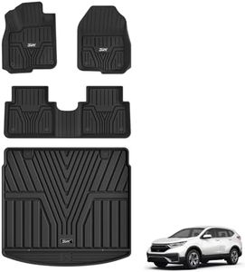 3W Floor Mats & Cargo Liner Fit for Honda CR-V 2017-2022(Not Fit for Hybrid), All Weather TPE Custom Fit Floor Liner 1st, 2nd Row and Full Set Trunk Car Mats Black