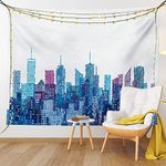 Lunarable New York Tapestry, Skyline of NYC Manhattan Brooklyn Bronx Queens Scratched Pattern, Fabric Wall Hanging Decor for Bedroom Living Room Dorm, 45" X 30", Pale Blue