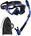 Aegend Snorkeling Gear for Adults, Dry Snorkel Set Panoramic View Enhanced Anti-Leak and Anti-Fog Technology, Adjustable Strap for Snorkeling Scuba Diving Swimming with Mesh Bag(Deep Blue)