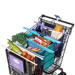 Lotus Trolley Bags -set of 4 -w/LRG COOLER Bag & Egg/Wine holder! Reusable Grocery Cart Bags sized for USA. Eco-friendly 4-Bag Grocery Tote. (Purple, Turquoise, Blue, Brown,)