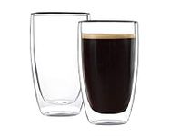 CNGLASS Double Wall Thermo Glass Cup 13.5oz/400ML Set of 2, Classic Insulated Coffee Cups, Barware, Drinkware