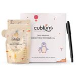 CUBKINS Breast Milk Storage Bags (Pack of 50) | Pre-Sterilized | Smart Temp Sensor | BPA Free | Single Use | Leak Proof Double Zip | Separate Fill & Pour Spouts | 250 ml Capacity | Marker Included