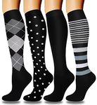 DHSO 4 Pairs Graduated Compression Socks for Men and Women(15-20mmHg), Compression Stocking for Swelling, Running, Hiking, Travel, Nursing(4 Pack Black Assort1, Large-X-Large)