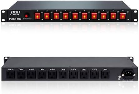 ThePoEstore 10 Outlet Horizontal 1U Rack Mount PDU Power Strip - Surge Protection,10 Individual Led Switches，AC 100V-240V-15A.for Network Server Racks, 6 Feet Heavy Power Cord