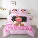 Cute Princess Bedding Set Twin Kawaii Black Girls Twin Comforter, Afro Melanin Girl Duvet Insert Sparkling Stars Quilt Comforter, Child Teen Girls Bedding Comforters & Sets Lightweight 2 Piece