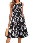 Hotouch Summer Dress Women's Elegant Jersey Dress Sleeveless Beach Dress Pleated Midi Dress with Pockets Lightweight Tank Dress, Pattern 104, M