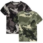 chopper club Boys Sports T Shirts Polyester Non-Lycra Zip Dry Pack of 2 Tees Ultra Soft| Super Wick Camo Print Grey & Green 36