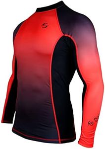 Platinum Sun UPF 50+ Rash Guard for Men Long Sleeve Swim Surf Shirt - Tight Fit UV Rashguard (X-Large, Red)