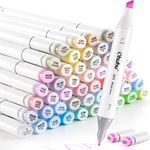 48 Ohuhu Pastel Markers, Pale Color Alcohol Markers Double Tipped Marker Set, Chisel & Fine, Artist Art Markers for Adults' Coloring Illustration, 1 Colorless Alcohol Based Markers Blender Pen Gifts