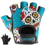 (Large, Green) - Contraband Pink Label 5237 Womens Design Series Sugar Skull Lifting Gloves (Pair) - Lightweight Vegan Medium Padded Microfiber Amara Leather w/Griplock Silicone