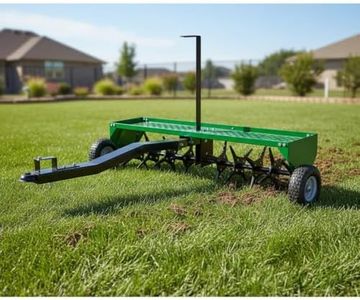 Garvee 48-Inch Tow Behind Plug Aerator,Pull Behind Aerator with Durable Steel Tines Lawn & Tray and Pneumatic Tires Tow Behind Spike Aerator for Lawn, Farm,Planting,Green
