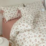 REYOS Pink Floral Duvet Cover Queen Cotton Garden Floral Bedding Sets Boho Pink Flower Comforter Cover Floral Girls Cottagecore Bedding Sets Vintage Floral Comforter Cover with 2 Bowknot Pillowcases