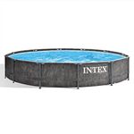 Intex Greywood Prism Frame 12'x30 Round Above Ground Swimming Pool, Grey Design