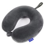 Fabuday Travel Pillow Memory Foam, Head Neck Support Pillow for Airplane, Car, Office, with Attachable Snap Strap Soft Washable Cover, Provide Head Neck Support Rest, Dark Gray