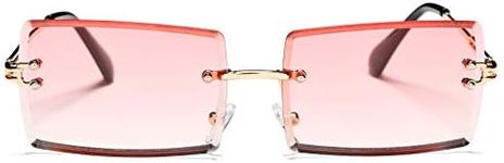 Rectangle Sunglasses for Men/Women Small Rimless Square Shade Eyewear, D5* Gradient Pink, Medium