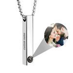 Personalised Photo Projection Necklace Bar Necklace with Picture Inside for Men Women, Customizable Name Engraving Vertical Pendant Necklace Jewelry Gifts for Dad Friend Couples