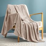 Exclusivo Mezcla Camel Fleece Throw Blanket for Couch Bed, Super Soft Cozy Blankets with Decorative Wave Textured, Lightweight Plush Blanket All Season Use, 50x70 Inches