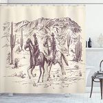 Ambesonne Western Shower Curtain, Country Theme Hand Drawn Illustration of American Wild West Desert with Cowboys, Cloth Fabric Bathroom Decor Set with Hooks, 69" W x 70" L, Plum and Cream