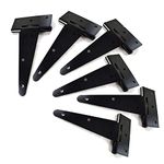 TamBee T-Strap Light Duty Hinge Gate Strap Hinge Door Barn Fence Gates Hinges Black Wrought Hardware Iron Rustproof 6PCS (6inch)