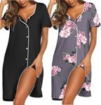 Ekouaer Women's Nightdress Short Sleeve Nightshirt Button Down Nightgown V-Neck Sleepwear Summer Sleepshirts