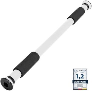 SPORTINATOR® Barra de dominadas para montar en el marco de la puerta, para el gimnasio en casa, longitud 60 – 102 cm, compacta, segura y rápida, sin taladrar, soporta hasta 150 kg (blanco)