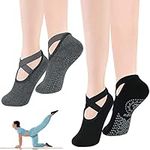 flintronic Yoga Socks, 2 Pairs Non-Slip Pilates Socks with Straps, Cotton Five Toe Grip Socks for Pilates, Ballet, Barre, Barefoot Workout, Dance - Sweat Absorption (Black+Grey)