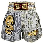 Kurop Boxing Muay Thai Shorts Trunks MMA Martial Arts Kickboxing Fight Sport Clothing (Dragon Gray, Kids XS)