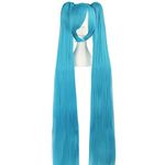 MapofBeauty 48" Straight Cosplay Wig + 2 Clip On Ponytails (Blue)