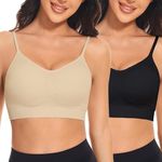 SIMIYA Sports Bra for Women Super Comfort Bras Adjustable Strap Bralette Removable Pads Sleep Bras for Girls in Yoga Leisure Stretch Crop Tops Vest(L, Black+Nude)