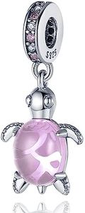 Doyafer 925 plata esterlina colgante de animales encanto conjunto de cuentas de vidrio rosa tortuga para las mujeres pulsera collar de regalo