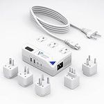 2300W International Travel Adapter & Voltage Converter (220V to 110V) with 3 AC outlets, 6 adaptors, Including 2 Type C & 2 USB Ports. Seamlessly Charge 7 Devices Globally. (White)