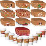 Sliner 240Pcs Christmas Coffee Cup Sleeves Disposable Corrugated Holiday Tea Cup Sleeves Double-Layer Heat Insulated Christmas Cup Jacket for Home Office Xmas Party Hot Cold Beverage Supplies (Kraft)