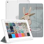 DuraSafe Cases iPad Air 2 2014 9.7 Inch [ Air 2nd Gen ] A1567 A1566 MGLW2HN/A MGL12HN/A MH0W2HN/A MGKM2HN/A Trifold Printed Hard Smart PC Transparent Back Cover - Bunny Hat